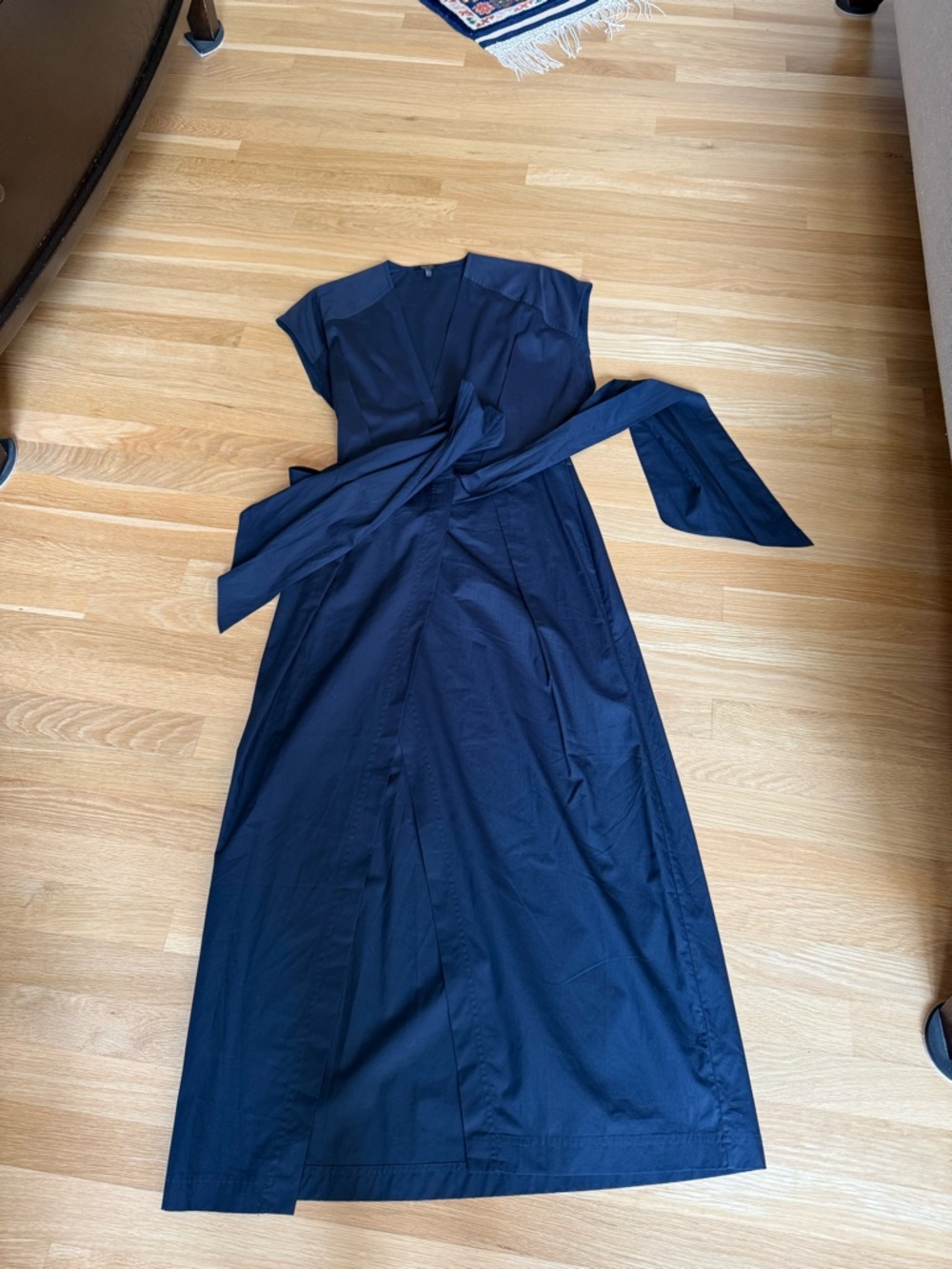 Massimo Dutti Navy Wrap Maxi Dress with Waist Sash